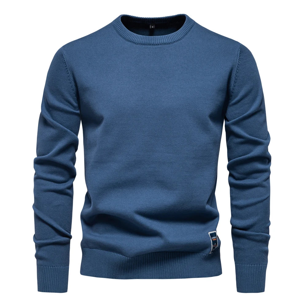 Men’s Solid Cotton Crew Neck Knitted Pullover Sweater – Classic Casual Knit