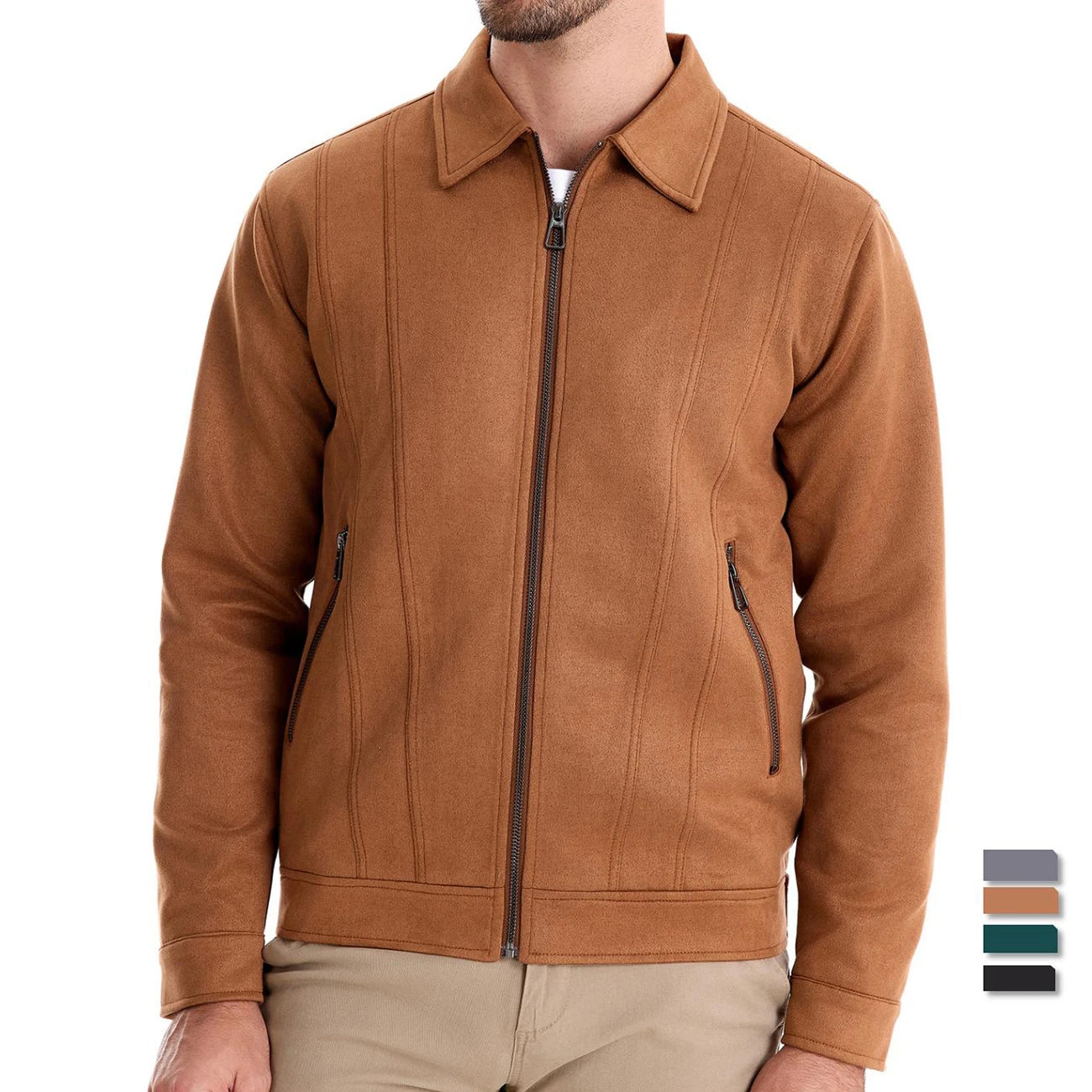 Men’s Brown Suede Faux Leather Jacket – Classic Trucker Style