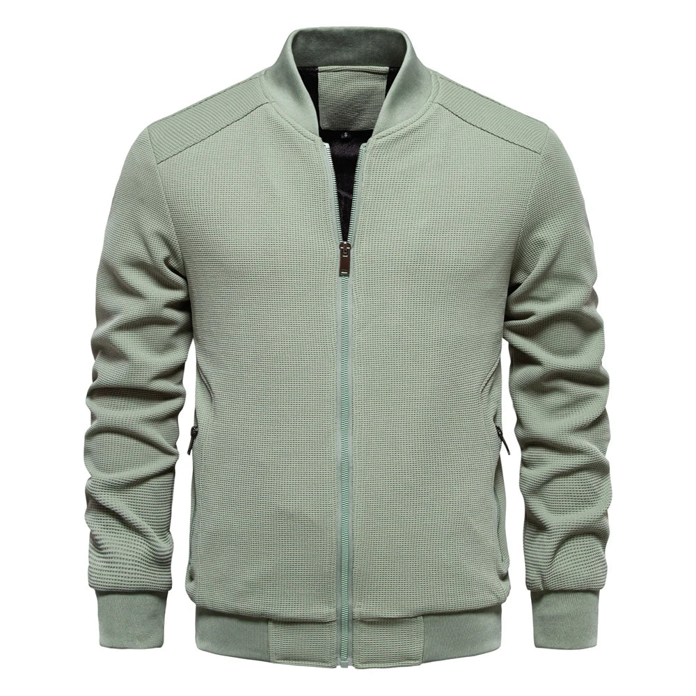 Men’s Waffle Fleece-Lined Bomber Jacket – Warm Zipper Pocket Outerwear