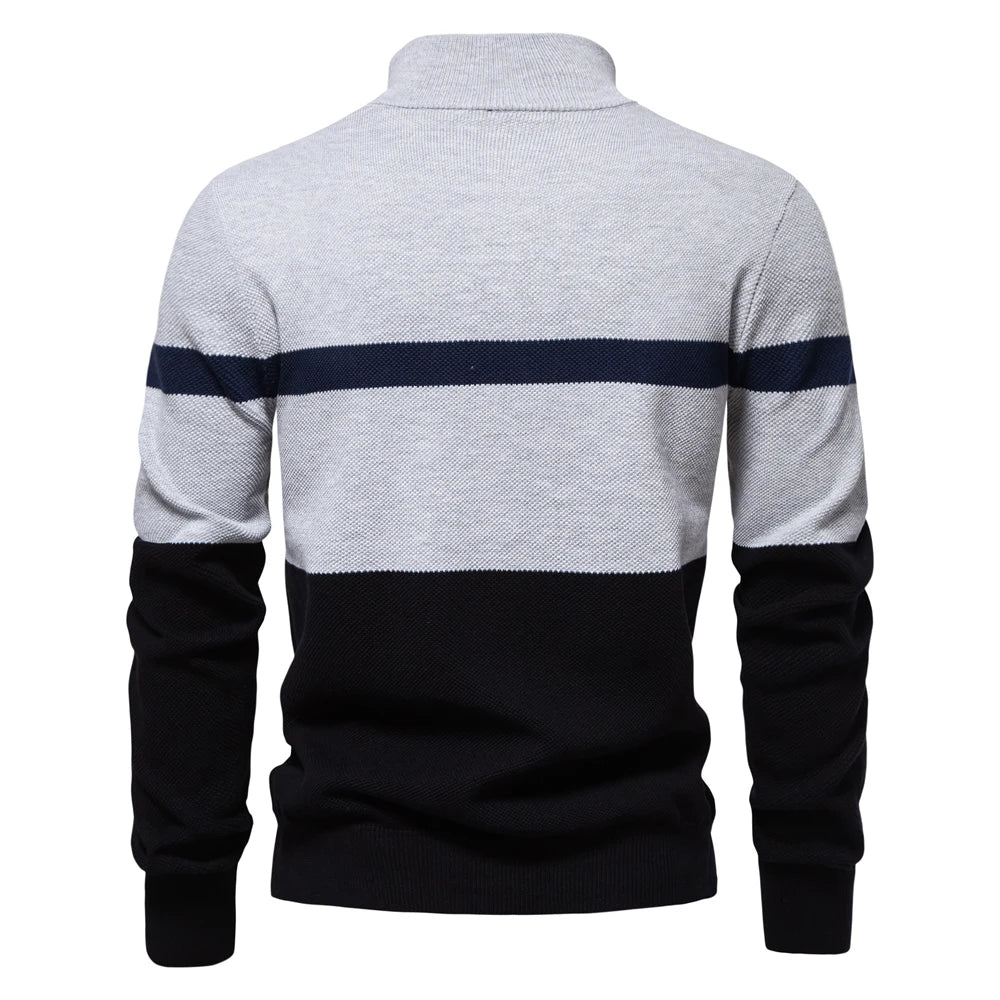 Men's High-Quality Cotton Mock Neck Sweater – Zipper Pullover for Autumn & Winter