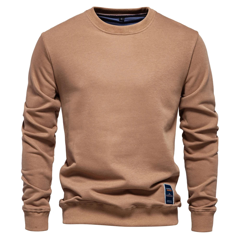 Men's Solid Crew Neck Sweatshirt - Cotton-Blend Casual Pullover