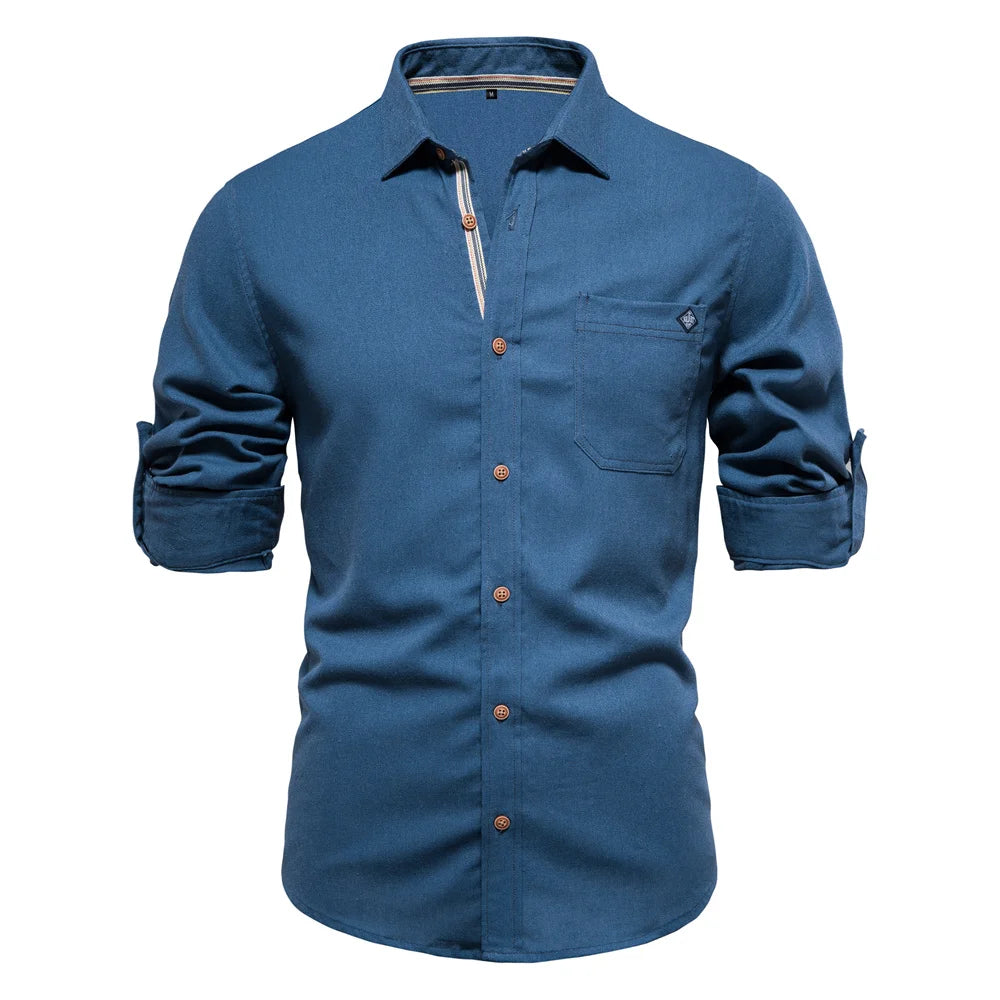 Men’s 100% Cotton Long Sleeve Shirt – Single Pocket