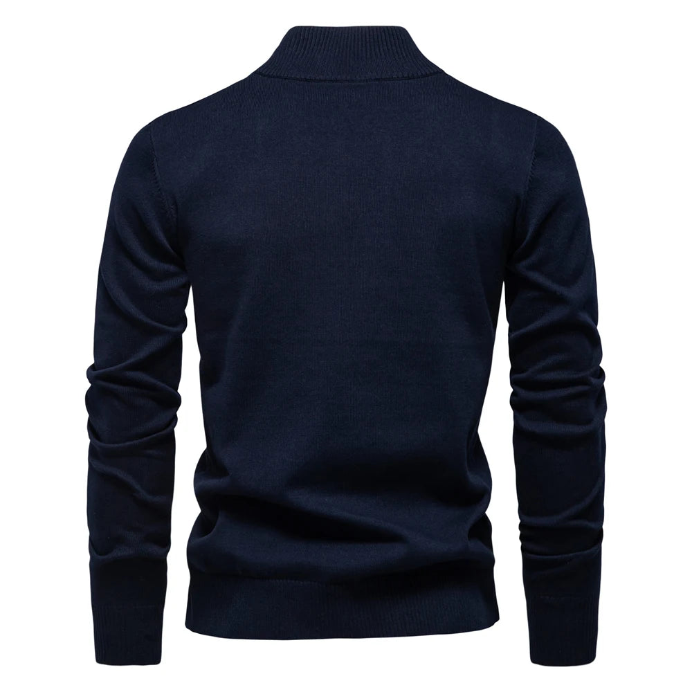 Men’s Quarter-Zip Cotton Sweater – Mock Neck Casual Knit Pullover