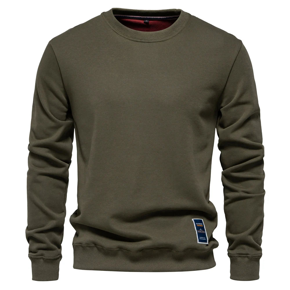 Men's Solid Crew Neck Sweatshirt - Cotton-Blend Casual Pullover