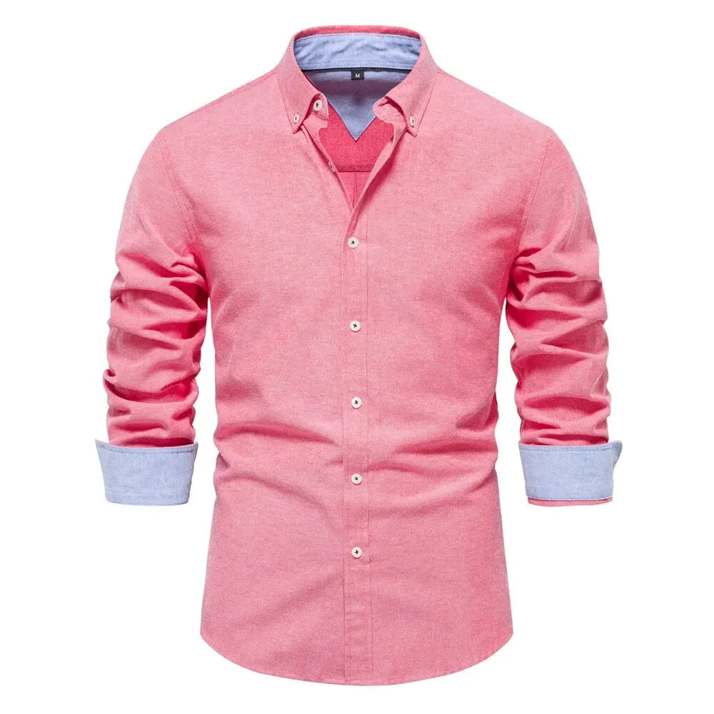 Men’s Cotton Blend Oxford Shirt – Long Sleeve Business Casual