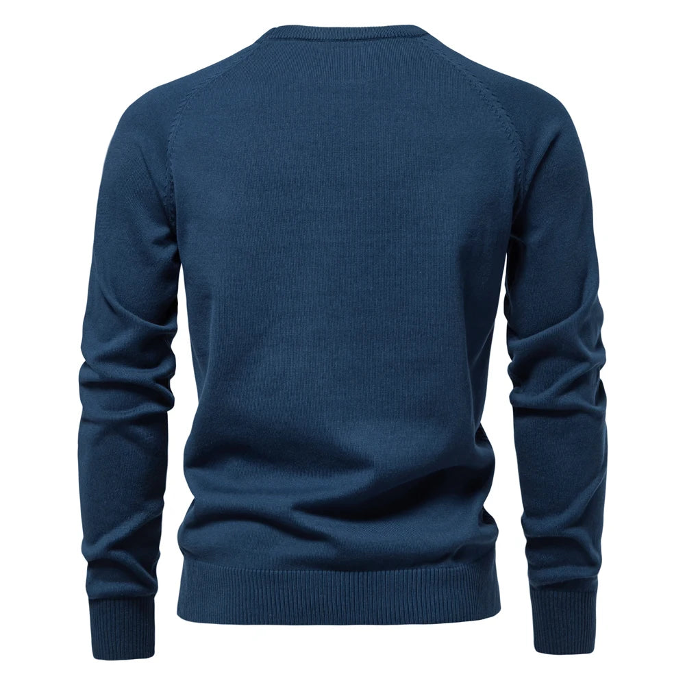 Men's Crew Neck Geometric Knit Sweater - Cotton Casual Business Pullover