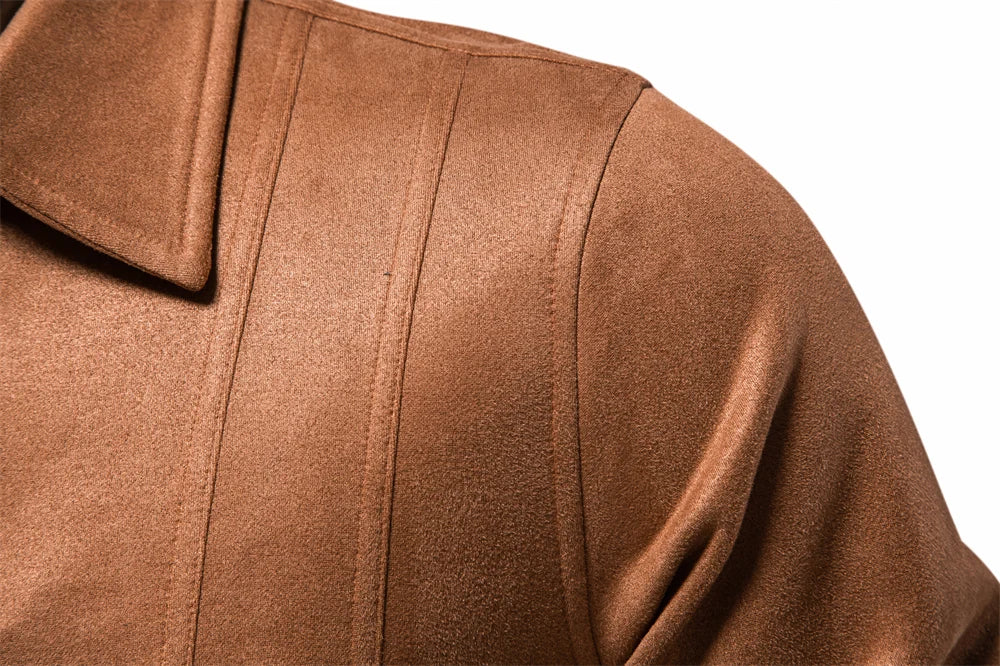 Men’s Brown Suede Faux Leather Jacket – Classic Trucker Style