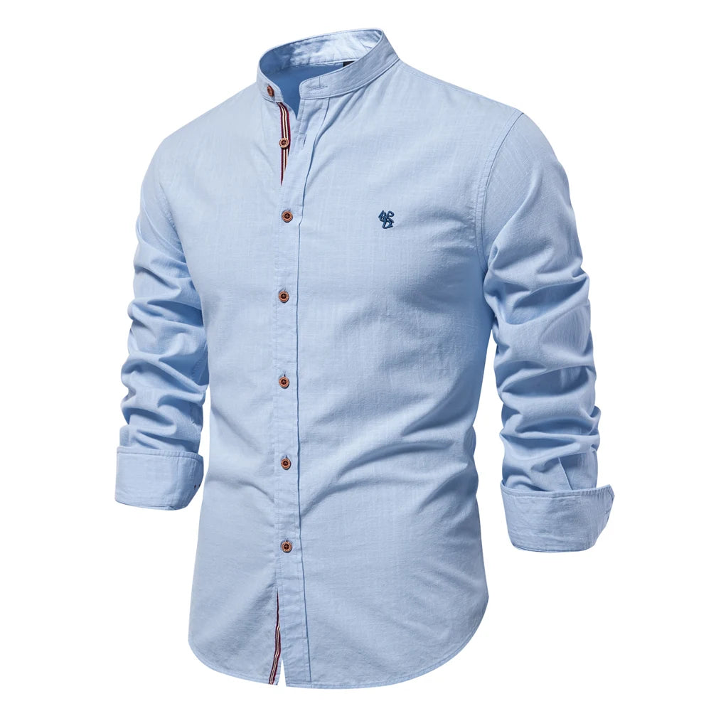 Men's 100% Cotton Solid Color Shirt - Long Sleeve Casual Spring Wear