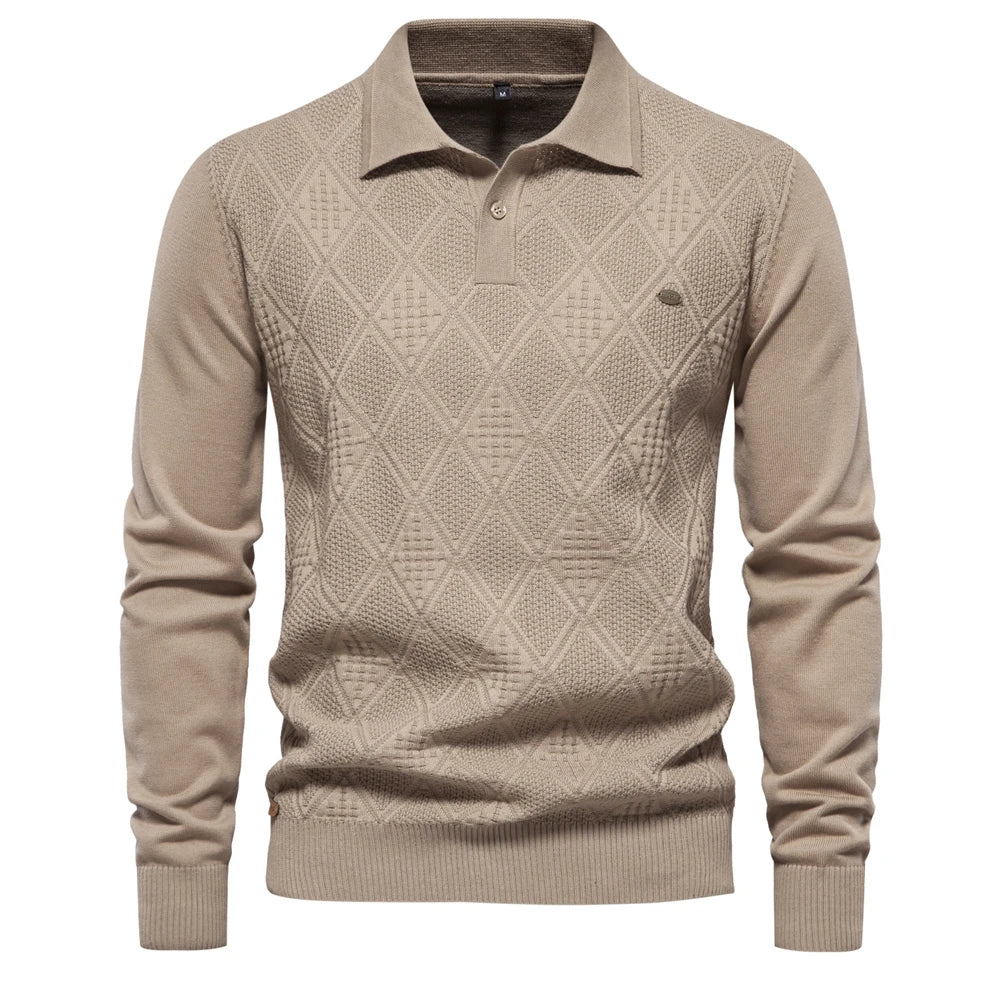 Men’s Cotton Polo Neck Sweater – High-Quality Knit Pullover