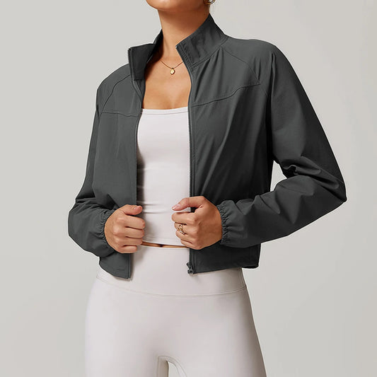 Women's Outdoor Fitness Jacket – Long Sleeve & Crop Design