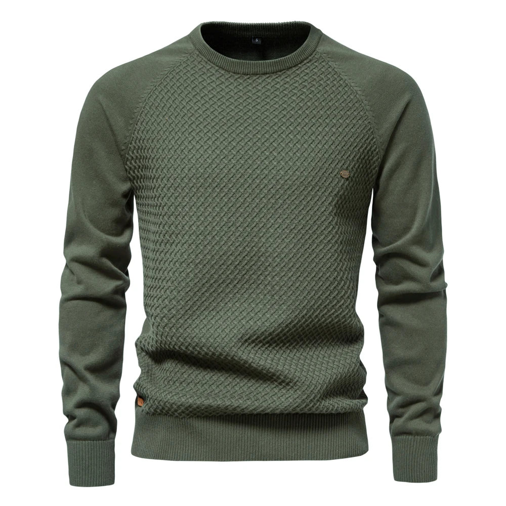 Men's Crew Neck Geometric Knit Sweater - Cotton Casual Business Pullover