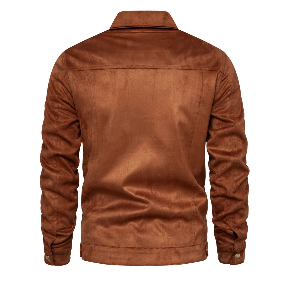 Men’s Suede Leather Jacket – Autumn Winter Luxury Casual Turn-Down Collar