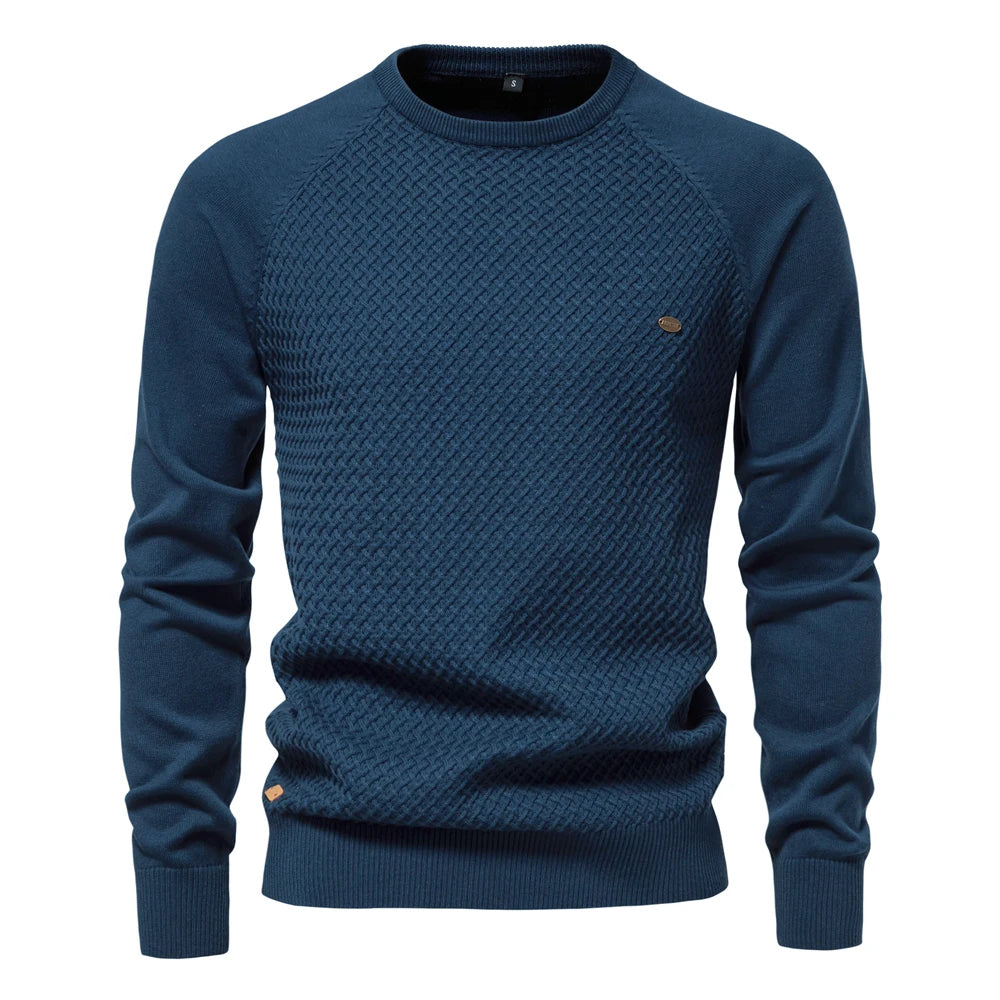 Men's Crew Neck Geometric Knit Sweater - Cotton Casual Business Pullover