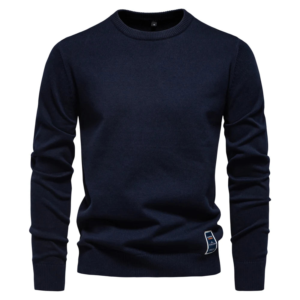 Men’s Solid Cotton Crew Neck Knitted Pullover Sweater – Classic Casual Knit