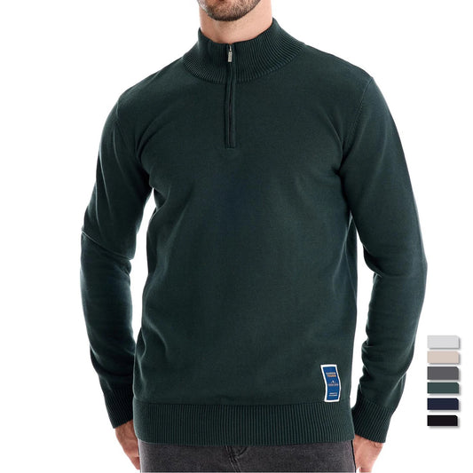 Men’s Quarter-Zip Cotton Sweater – Mock Neck Casual Knit Pullover