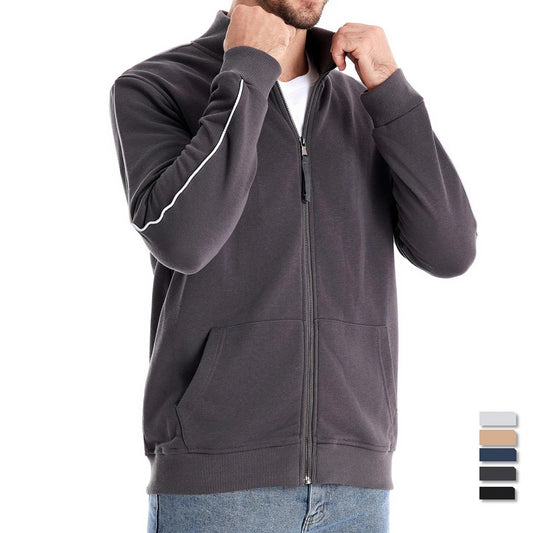 Men’s Cotton-Blend Zip-Up Sweatshirt – Casual Sport Cardigan Jacket