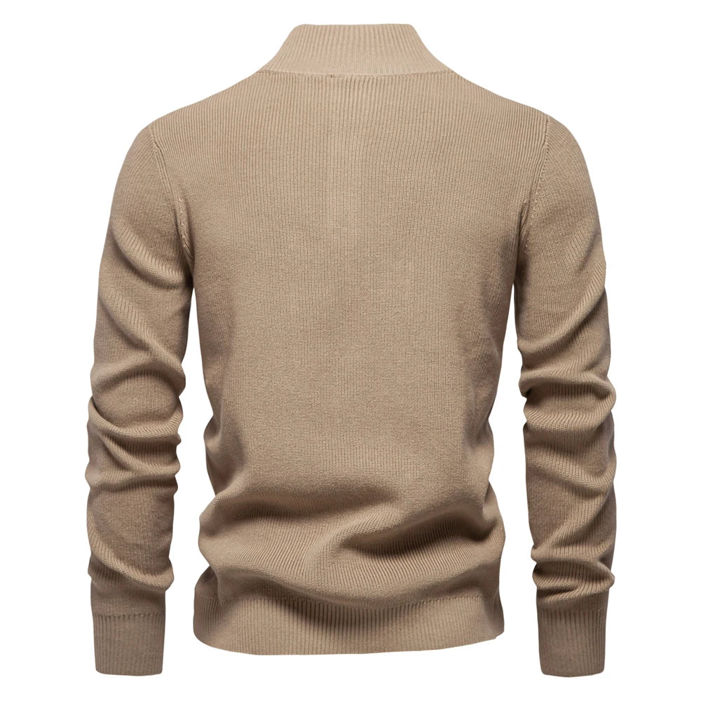 Men’s Cotton Mock Neck Button-Up Sweater