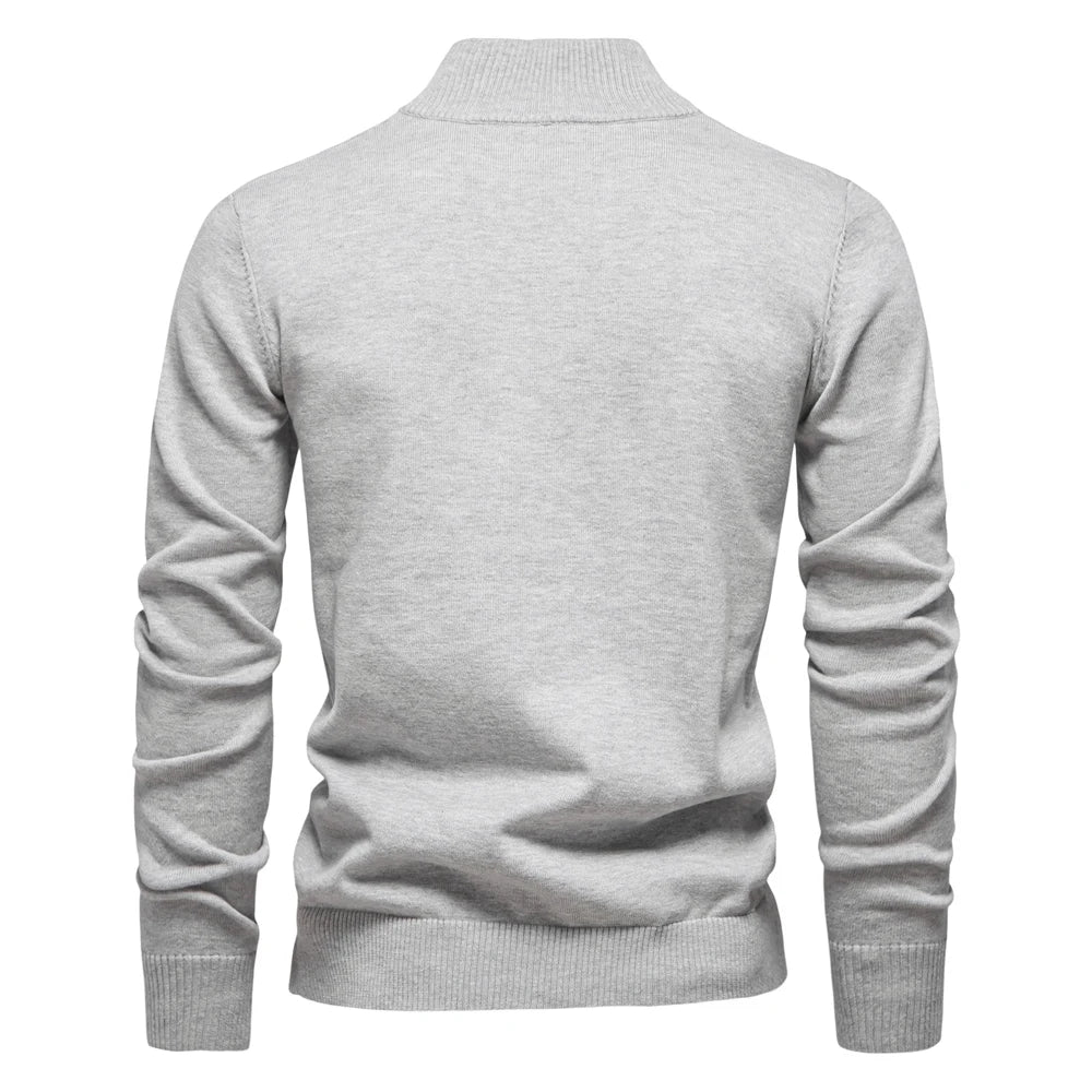 Men’s Quarter-Zip Cotton Sweater – Mock Neck Casual Knit Pullover