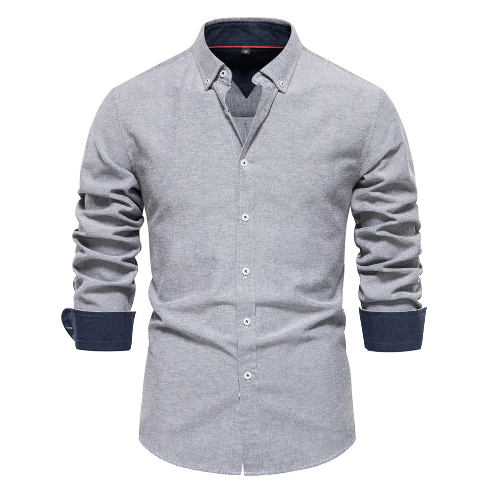 Men’s Cotton Oxford Shirt – Long Sleeve Button-Down