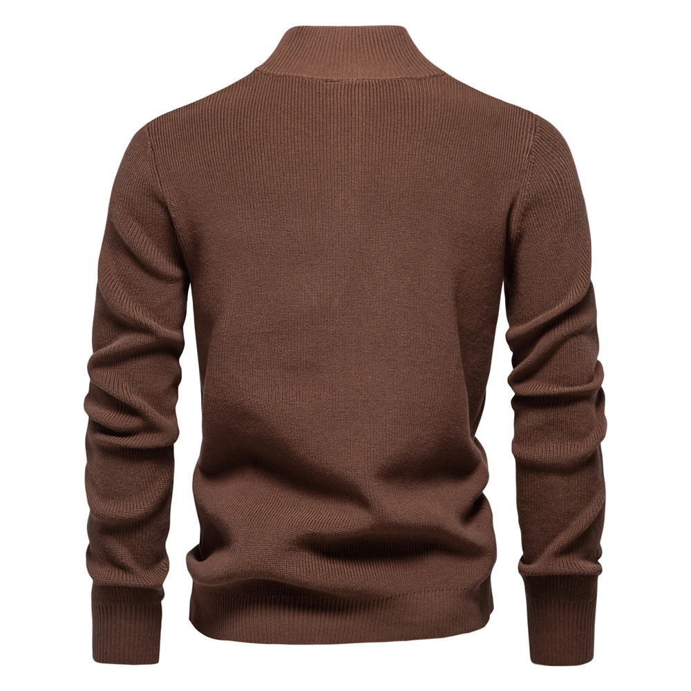 Men’s Cotton Mock Neck Button-Up Sweater