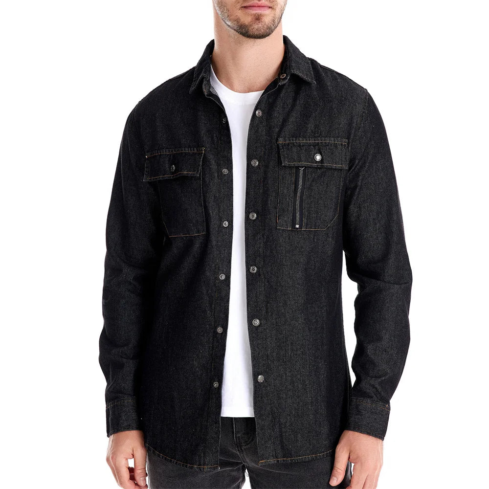 Men’s 100% Cotton Denim Shirt – Autumn Thick Cowboy Button-Up