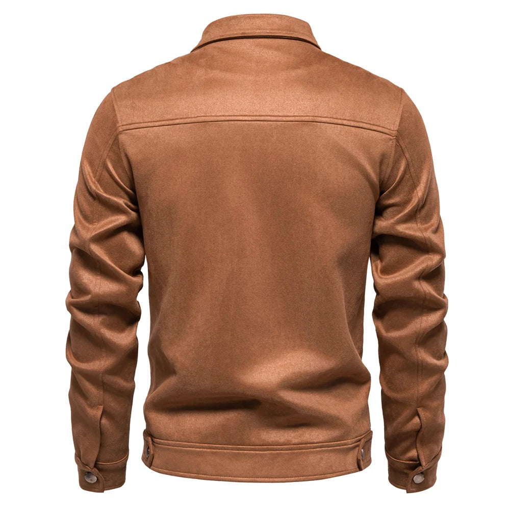 Men’s Brown Suede Faux Leather Jacket – Classic Trucker Style