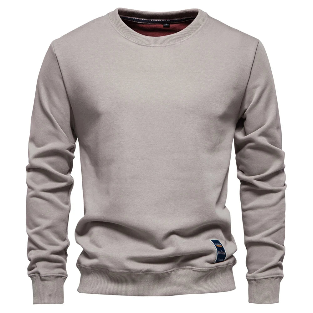 Men's Solid Crew Neck Sweatshirt - Cotton-Blend Casual Pullover