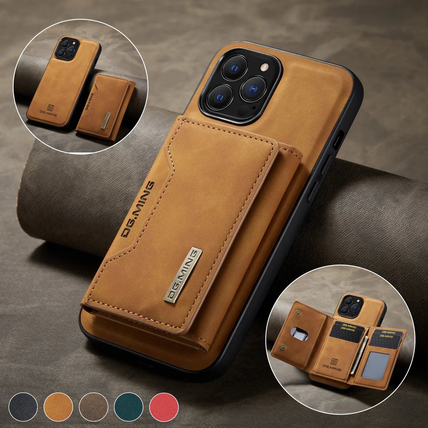 2-in-1 Magnetic Wallet Case - Easy Hands-Free Recording - Brown