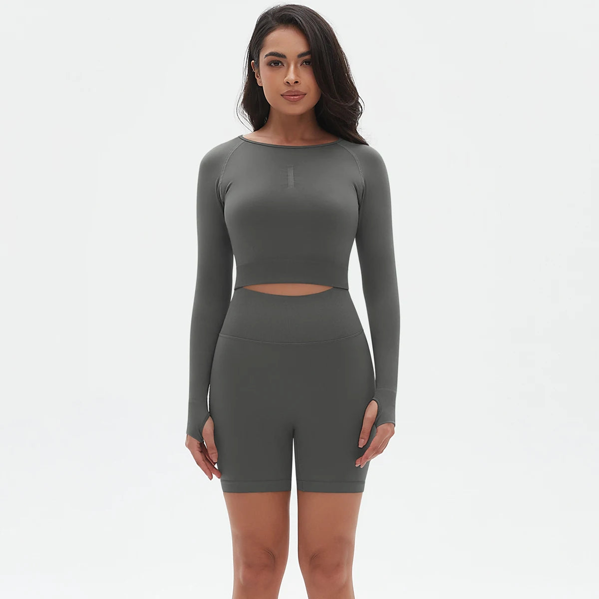 2-Piece Seamless Set with Top & High-Waist Shorts