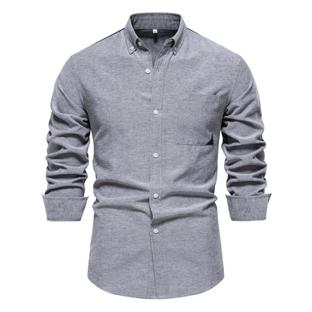 Men's Patchwork Oxford Shirt – Cotton Blend, Casual Wear