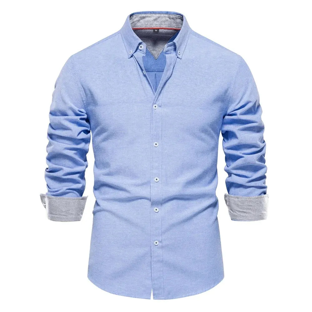 Men’s Cotton Blend Oxford Shirt – Long Sleeve Business Casual