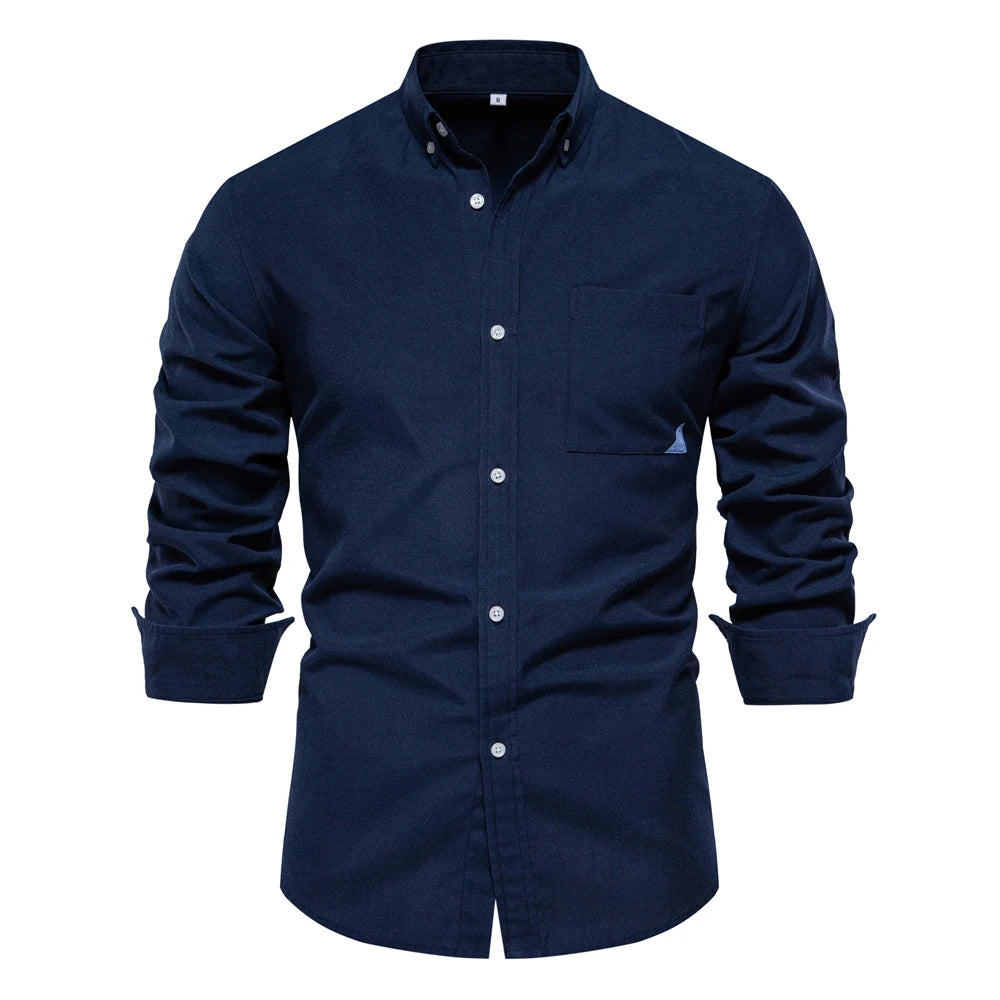 Men's Patchwork Oxford Shirt – Cotton Blend, Casual Wear