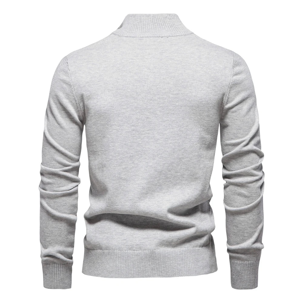 Men’s Cotton Mock Neck Pullover Sweater – Casual & Business Ribbed Turtleneck