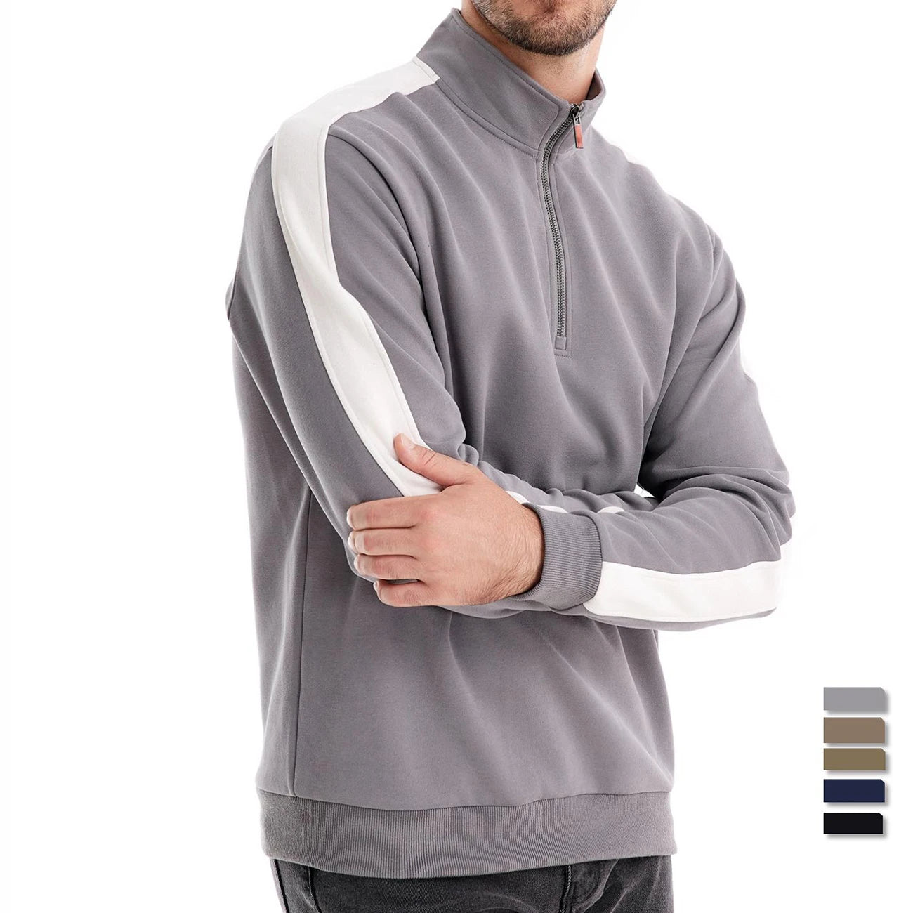 Mens Patchwork Quarter Zip Cotton-blend Sweatshirts Lightweight Casual Sport Pullover Sweatshirt for Men