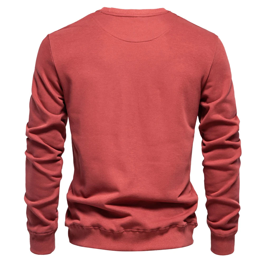 Men's Solid Crew Neck Sweatshirt - Cotton-Blend Casual Pullover