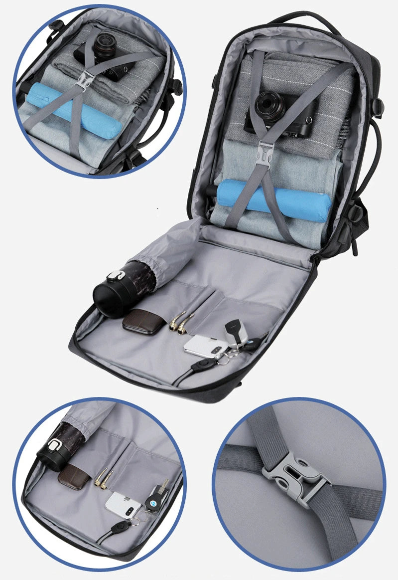 Expandable Waterproof Travel Backpack with USB Port