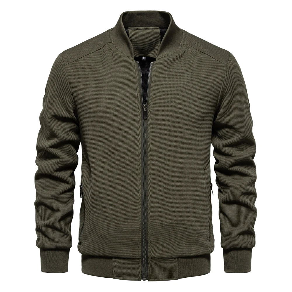 Men’s Waffle Fleece-Lined Bomber Jacket – Warm Zipper Pocket Outerwear