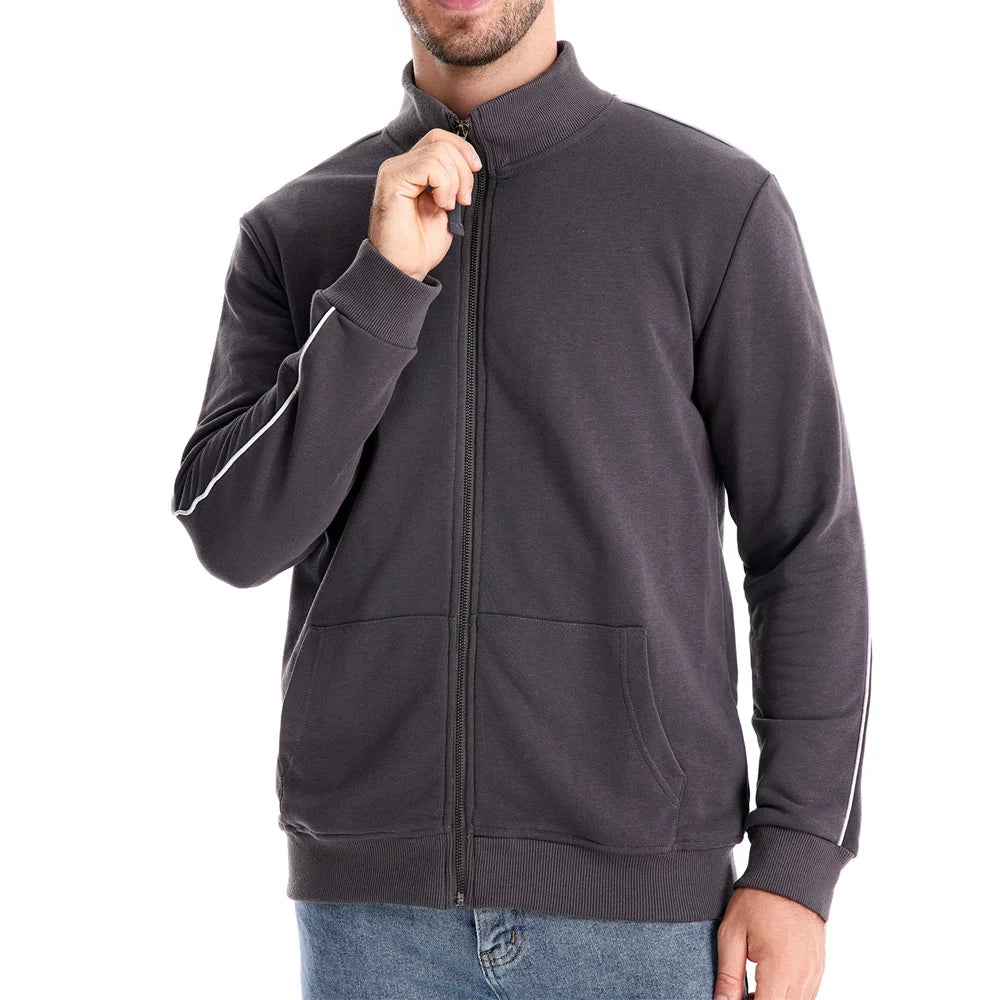 Men’s Cotton-Blend Zip-Up Sweatshirt – Casual Sport Cardigan Jacket