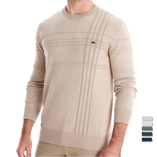 Men's Striped Cotton Knit Sweater - Crewneck Pullover