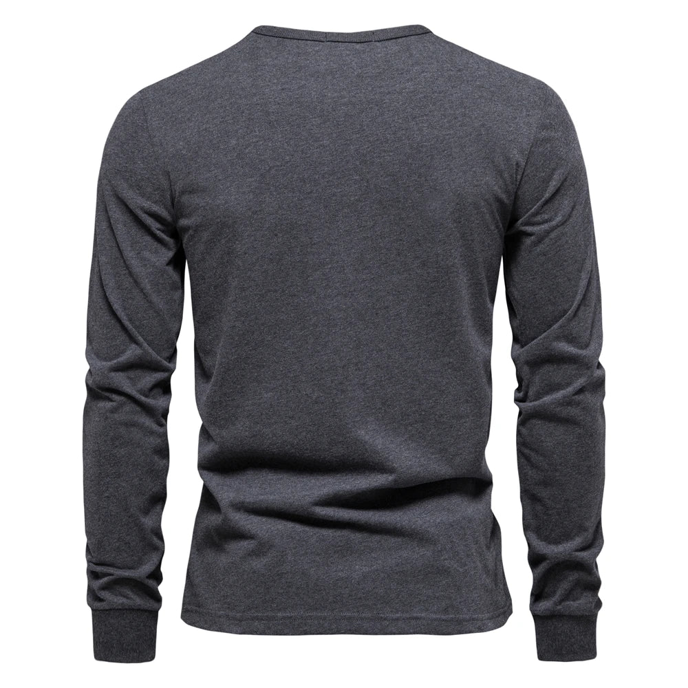 Men’s 100% Cotton Long Sleeve T-Shirt – Solid Color with Letter Print