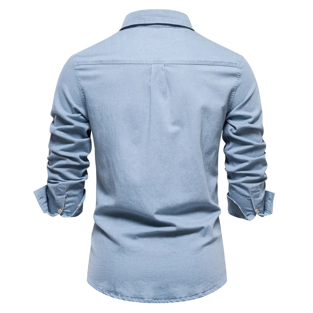 Men's Cotton Denim Shirt – Casual Long Sleeve