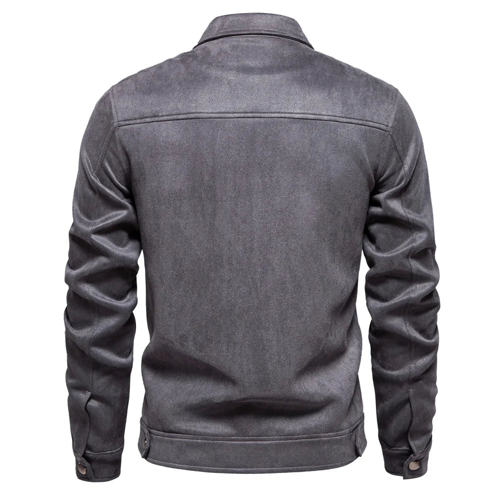 Men’s Brown Suede Faux Leather Jacket – Classic Trucker Style