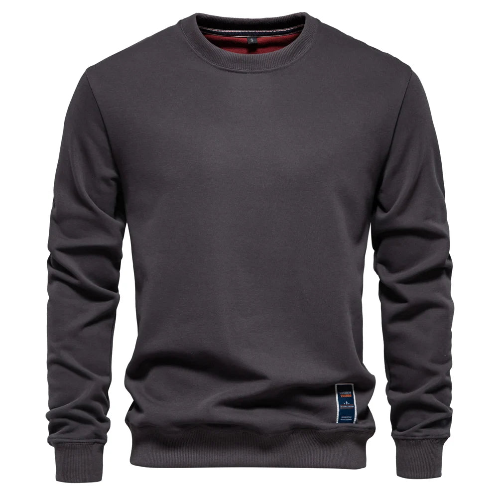 Men's Solid Crew Neck Sweatshirt - Cotton-Blend Casual Pullover