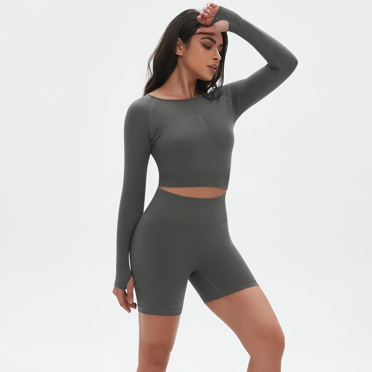 2-Piece Seamless Set with Top & High-Waist Shorts