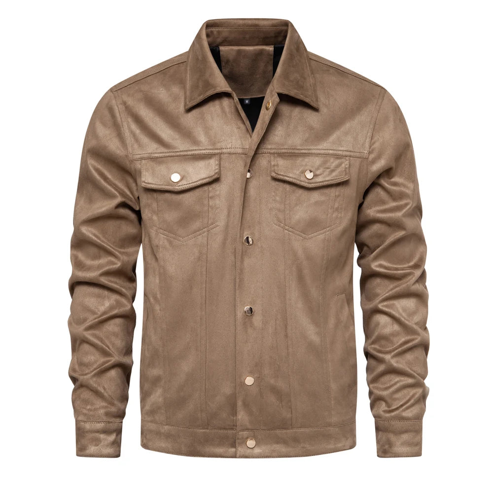 Men’s Suede Leather Jacket – Autumn Winter Luxury Casual Turn-Down Collar