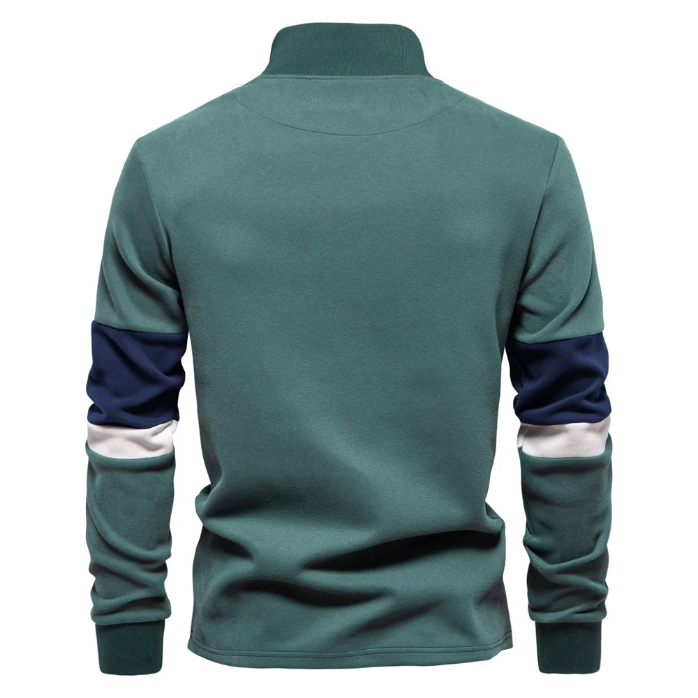 Men's Patchwork Quarter-Zip Sweatshirt - Cotton-Blend Casual Pullover