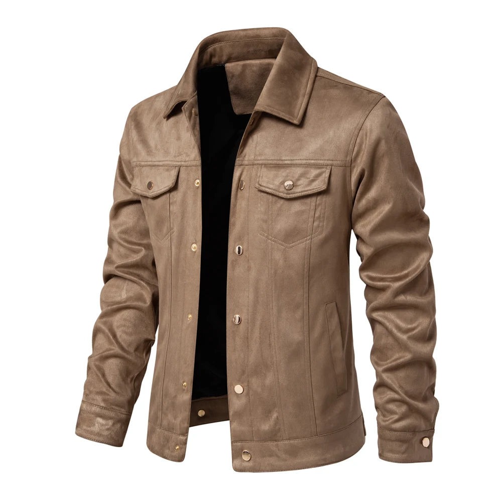 Men’s Suede Leather Jacket – Autumn Winter Luxury Casual Turn-Down Collar