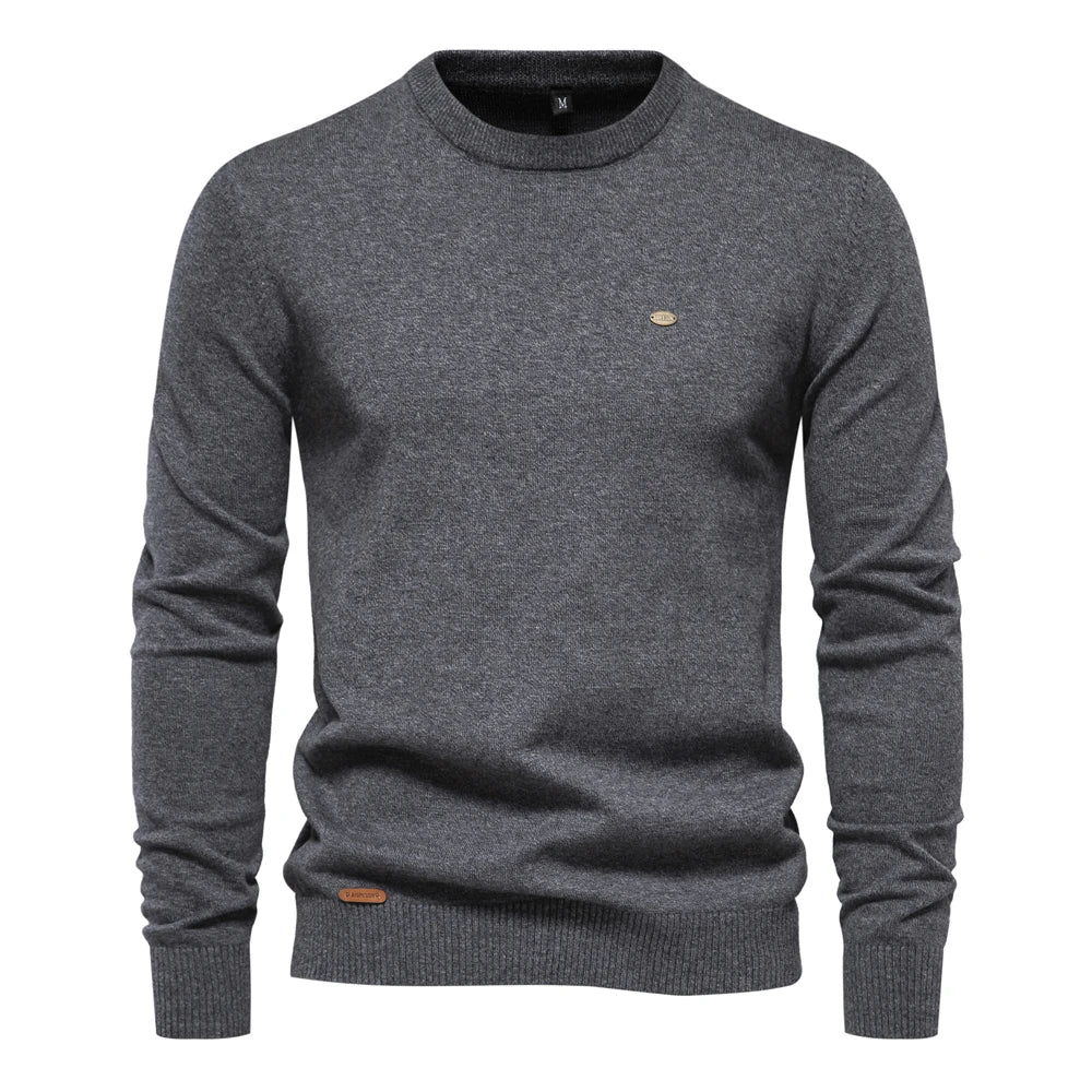 Men’s Autumn Cotton Sweater – O-Neck Patchwork Sleeve Pullover