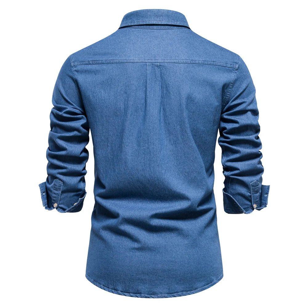 Men's Cotton Denim Shirt – Casual Long Sleeve