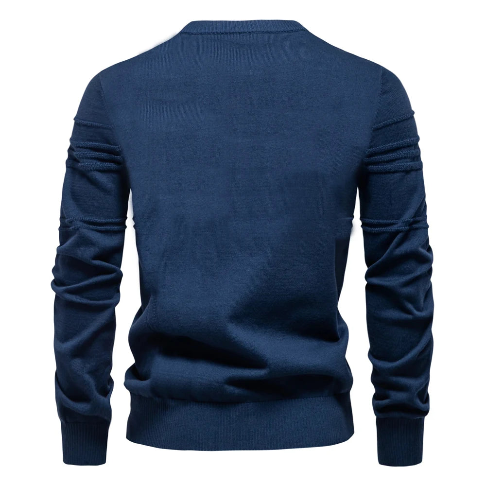 Men's Striped Cotton Knit Sweater - Crewneck Pullover